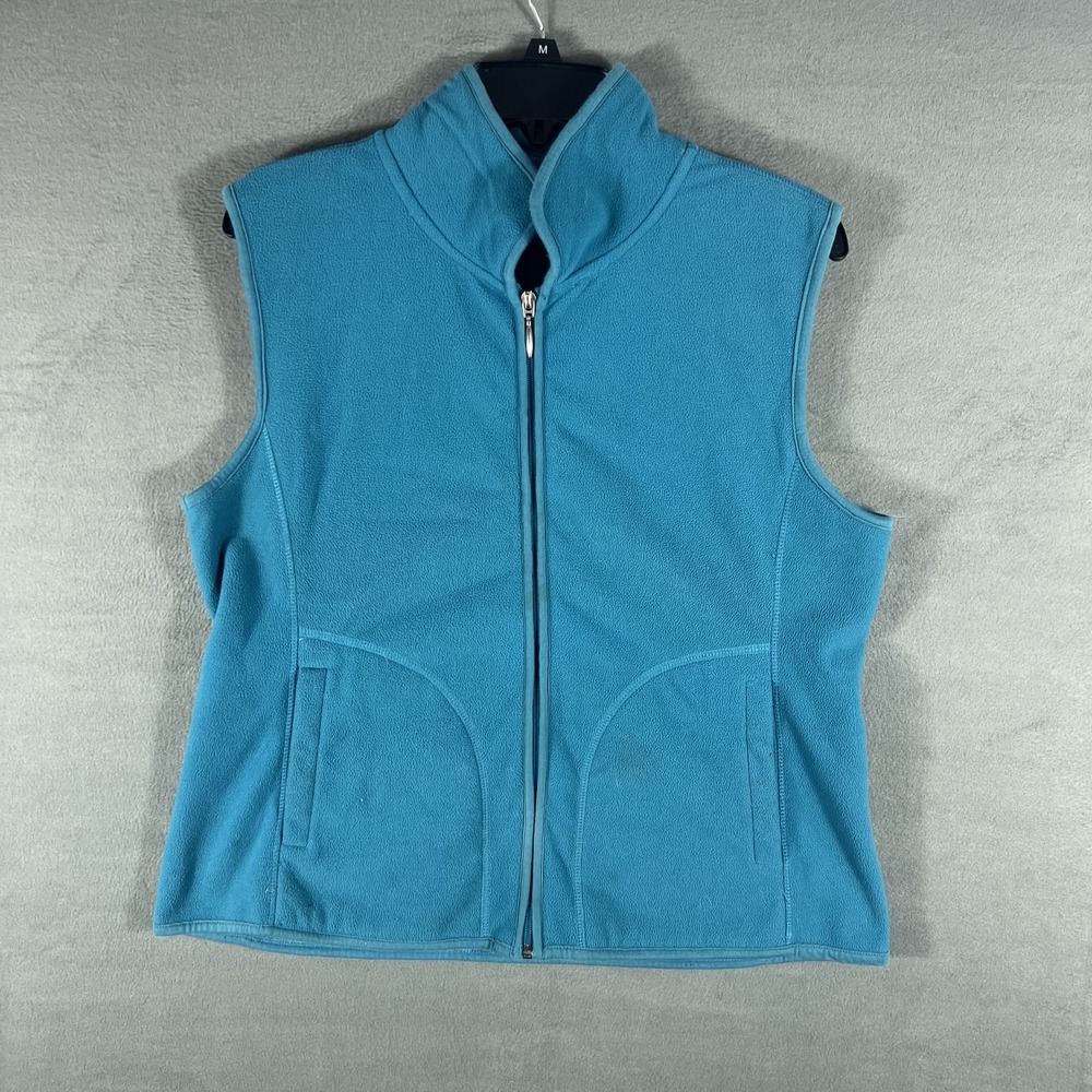 Chadwicks Women's Petite Large PL Teal Blue Full Zip Fleece Vest Pockets